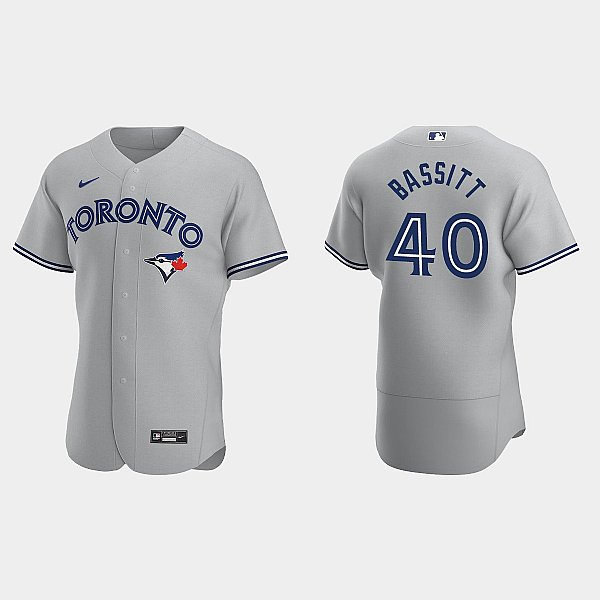 Mens Toronto Blue Jays #40 Chris Bassitt Nike Gray Road Flex Base Jersey